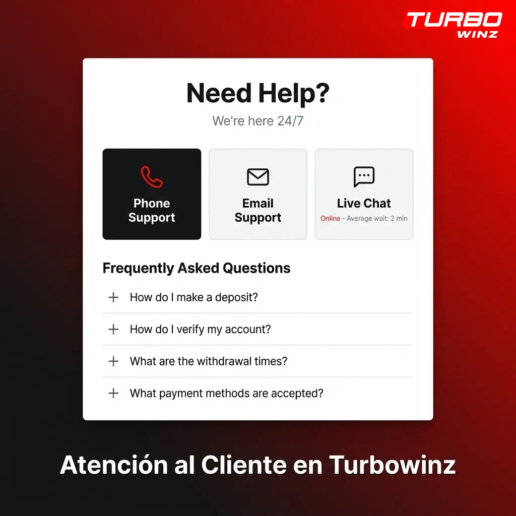 Canales de atención al cliente de Turbowinz: chat en vivo, correo y formulario disponibles 24/7