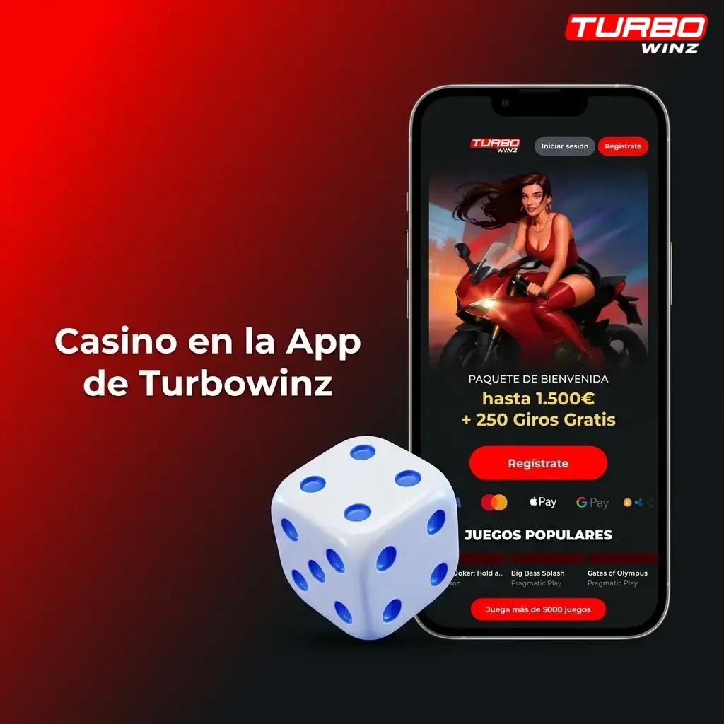 Sección de casino en la app de Turbowinz con tragaperras, mesas en vivo y bonos de proveedores como Pragmatic Play