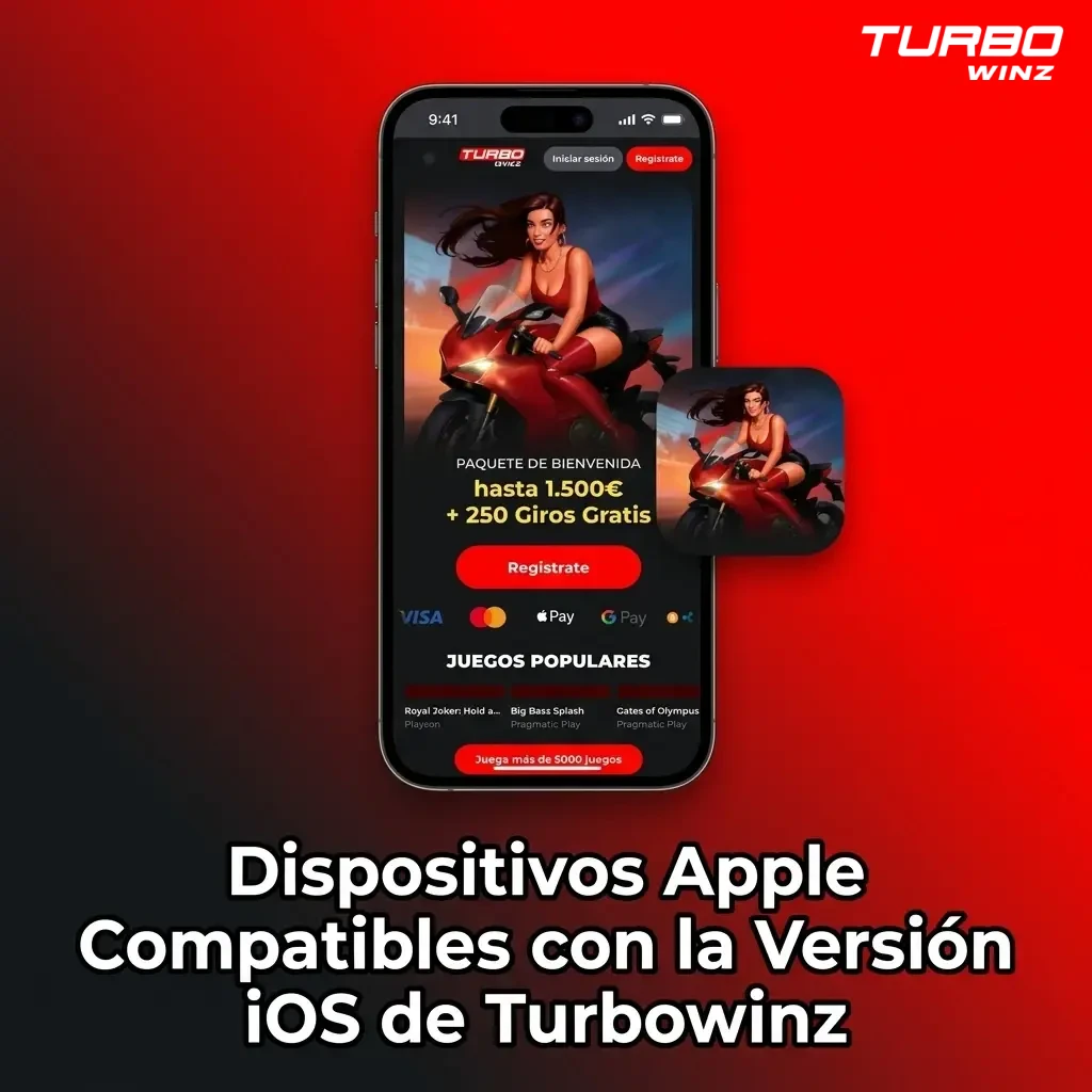 Dispositivos Apple compatibles con Turbowinz iOS: iPhone 11 al 15 Pro Max e iPad con iOS 14 y Safari